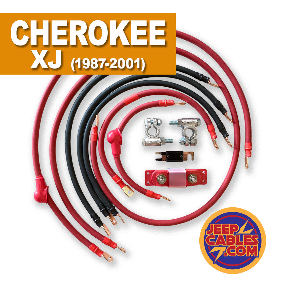 Jeep Cherokee XJ Big 7 battery cable kit (1987-2001) enhances electrical power for better performance in off-road conditions.