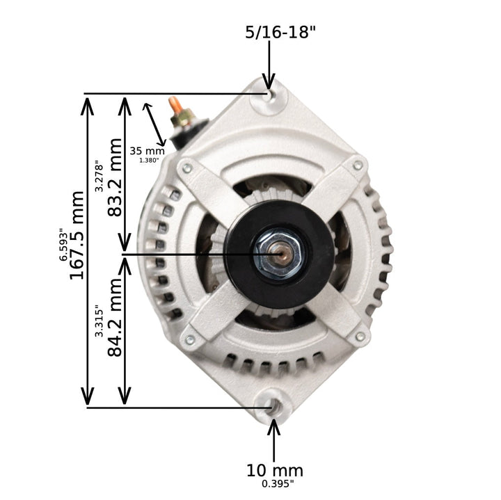 1969-1974 GMC C15 Suburban V8 5.7L 12si high output alternator - dimensions, front view with mounting points