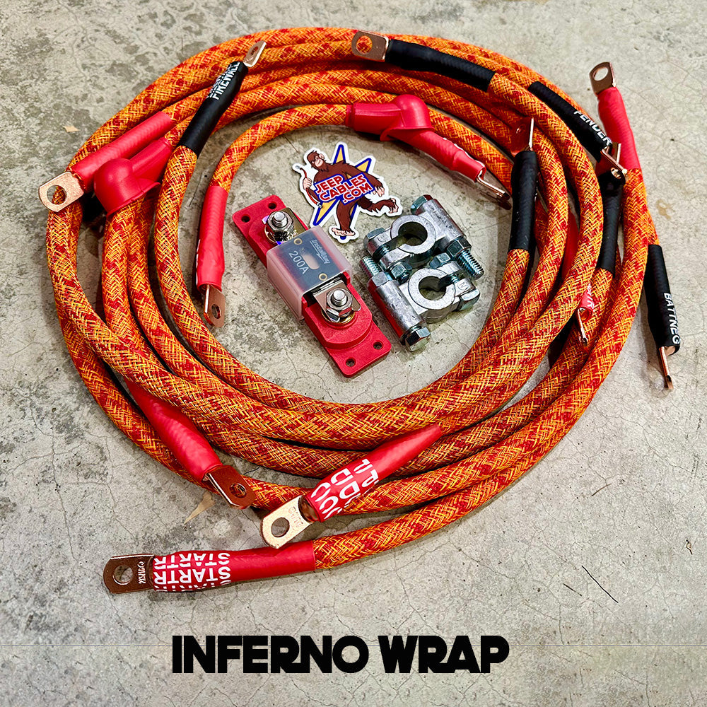 Maximize the electrical efficiency of your Jeep Cherokee Full Size SJ (1974-1983) with the Big 7 battery cable kit for long overland trips.