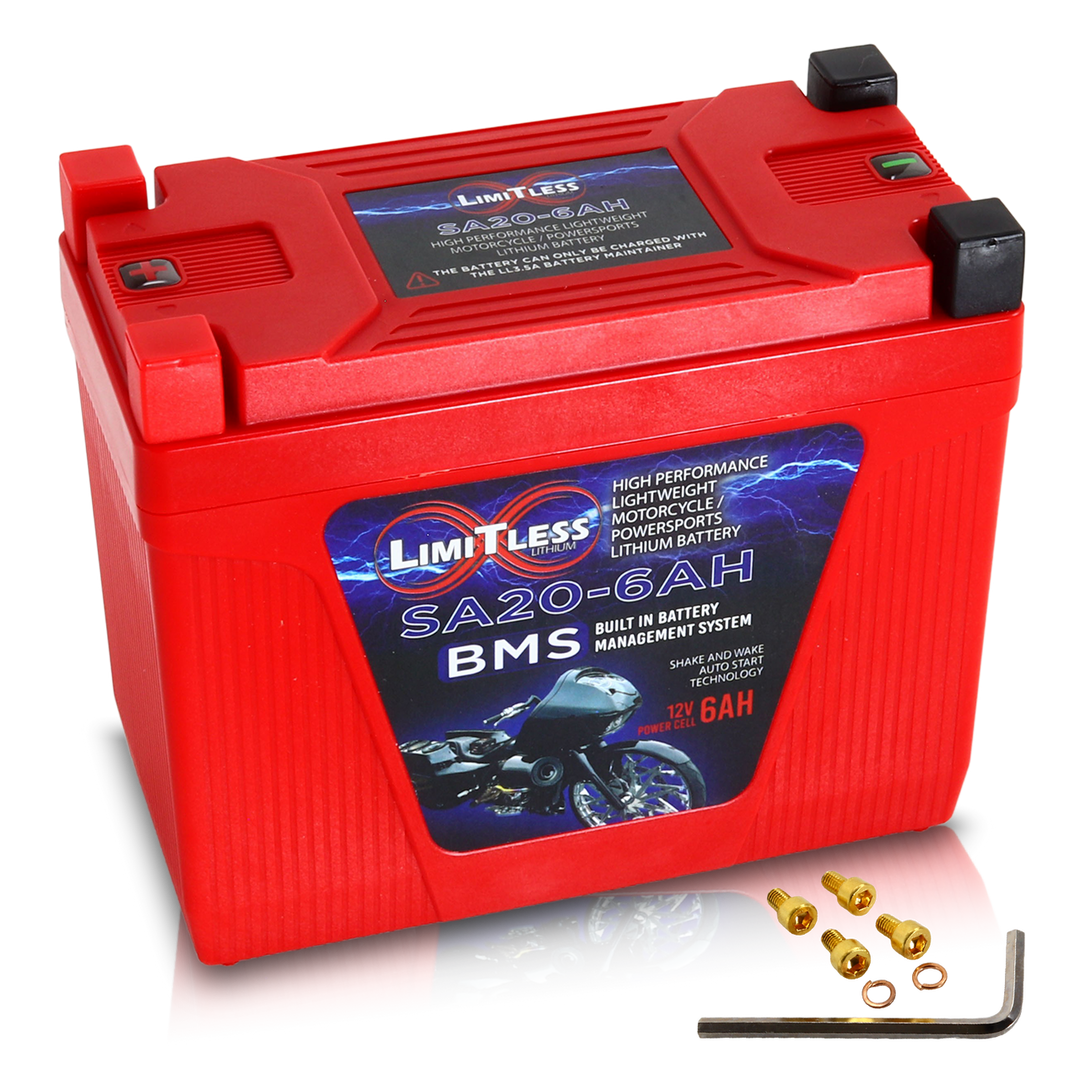Limitless Lithium Shake Awake 6Ah 12V LiFePO4 Smart Motorcycle Battery (Case 20) + 3.5A Maintainer (2)