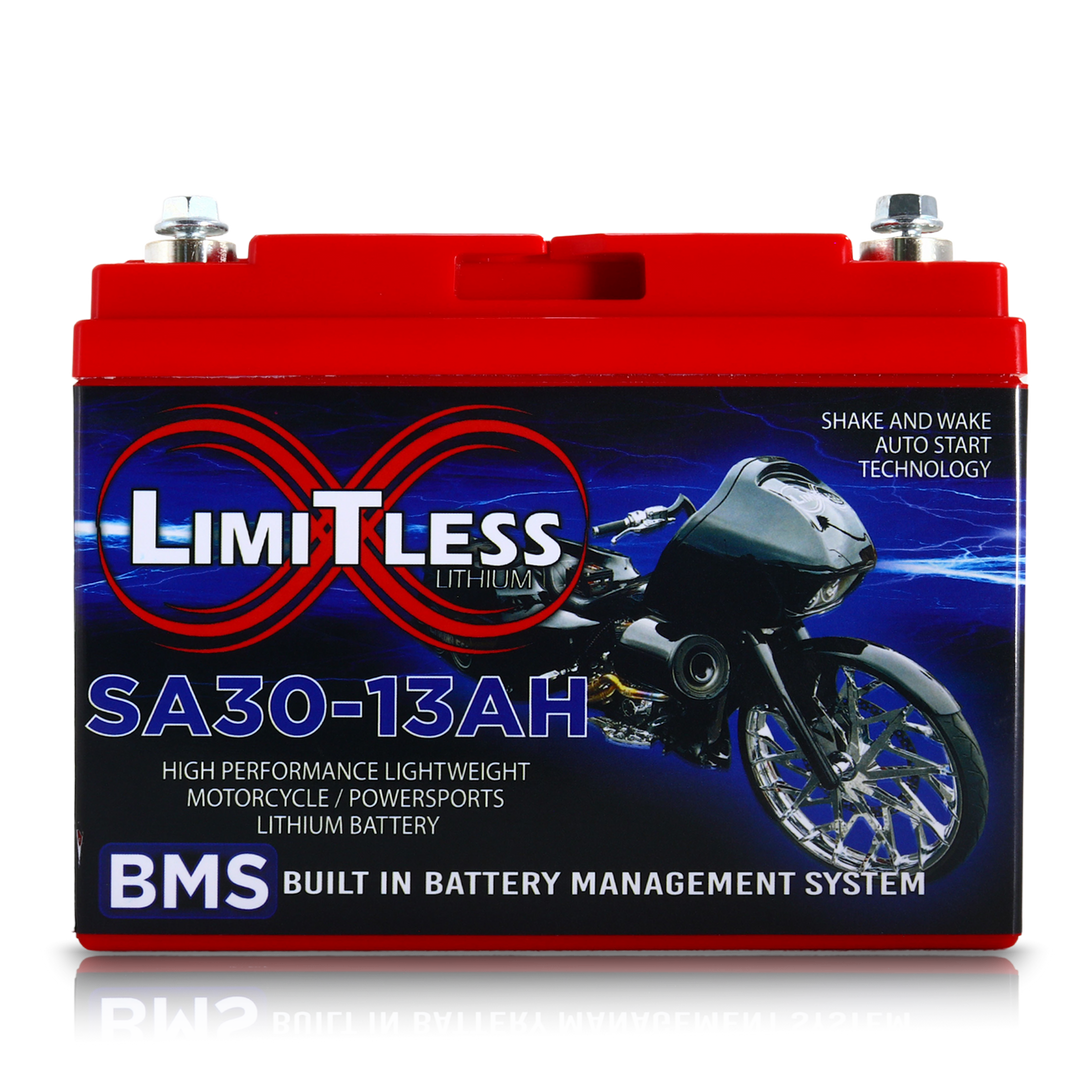 Limitless Lithium Shake Awake 13Ah 12V LiFePO4 Smart Motorcycle Battery (Case 30) + 3.5A Maintainer (3)