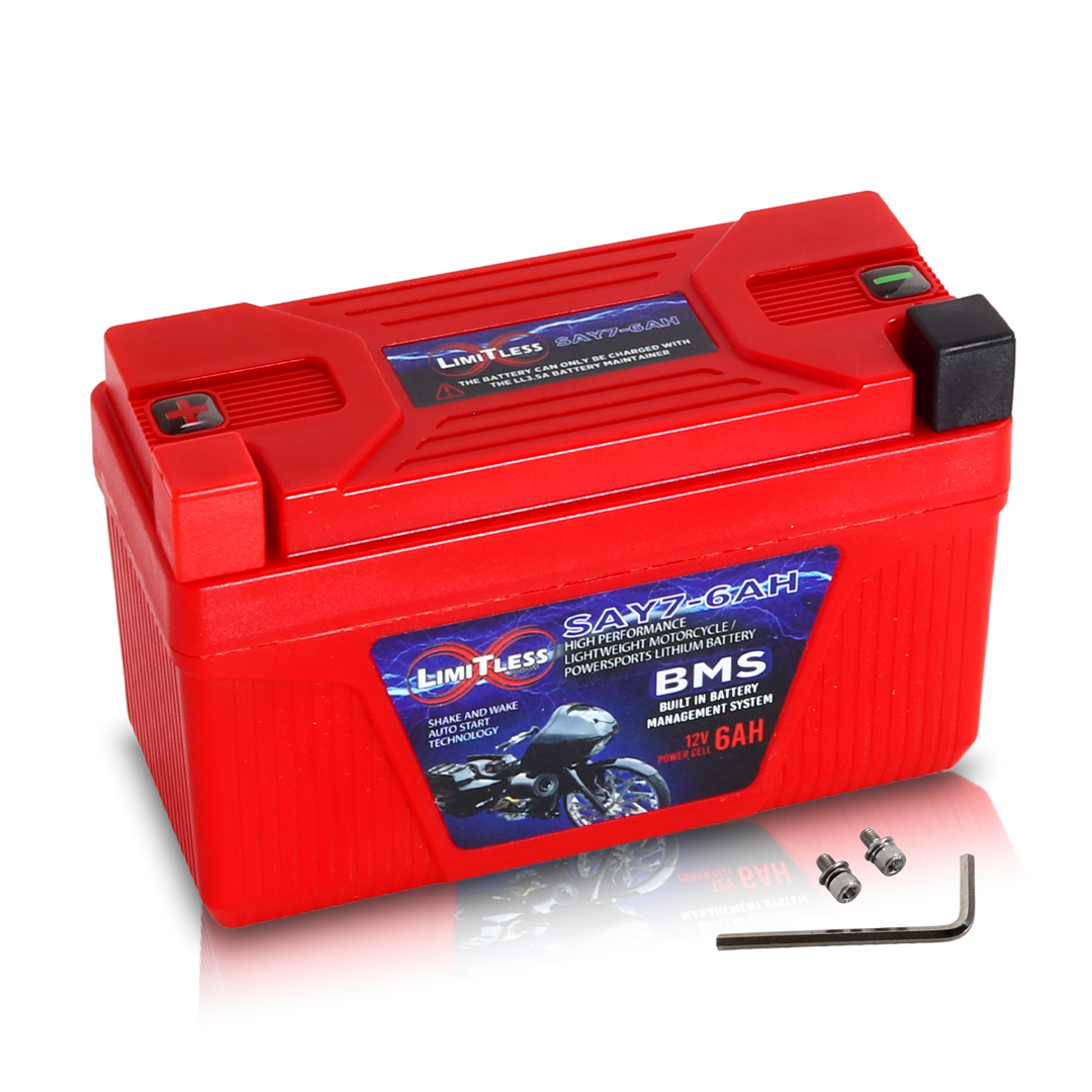 Limitless Lithium Shake Awake 6Ah 12V LiFePO4 Smart Motorcycle Battery (Case Y7) + 3.5A Maintainer (2)