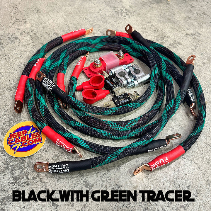 Jeep Cherokee Full Size SJ Big 7 battery cable kit (1974-1983) improves power flow and enhances electrical system performance for off-road reliability.