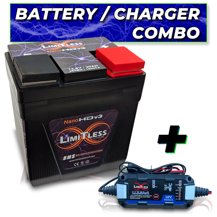 Limitless Lithium Nano-HD v3 LiFePO4 Powersports Battery 6,000W + 3.5A Maintainer