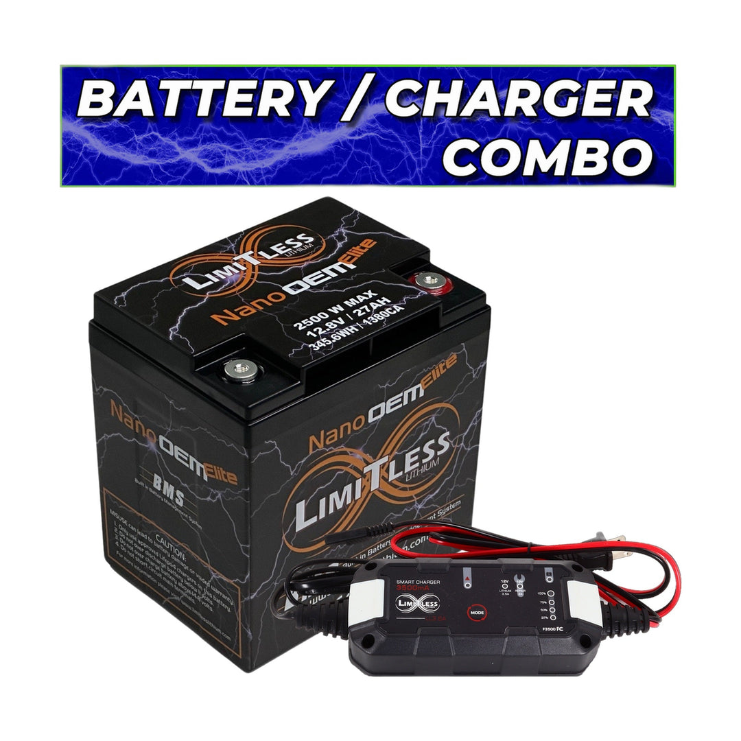 Limitless Lithium Nano-OEM Elite 27Ah LiFePO4 Powersports Battery + 3.5A Maintainer