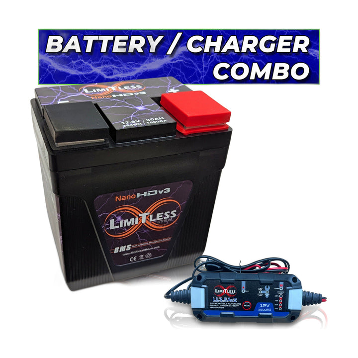 Limitless Lithium Nano-HD v3 LiFePO4 Powersports Battery 6,000W + 3.5A Maintainer